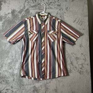 Schaefer Outfitter Short Sleeve Vintage Cotton Pearl Snap XLT Striped Red Blue